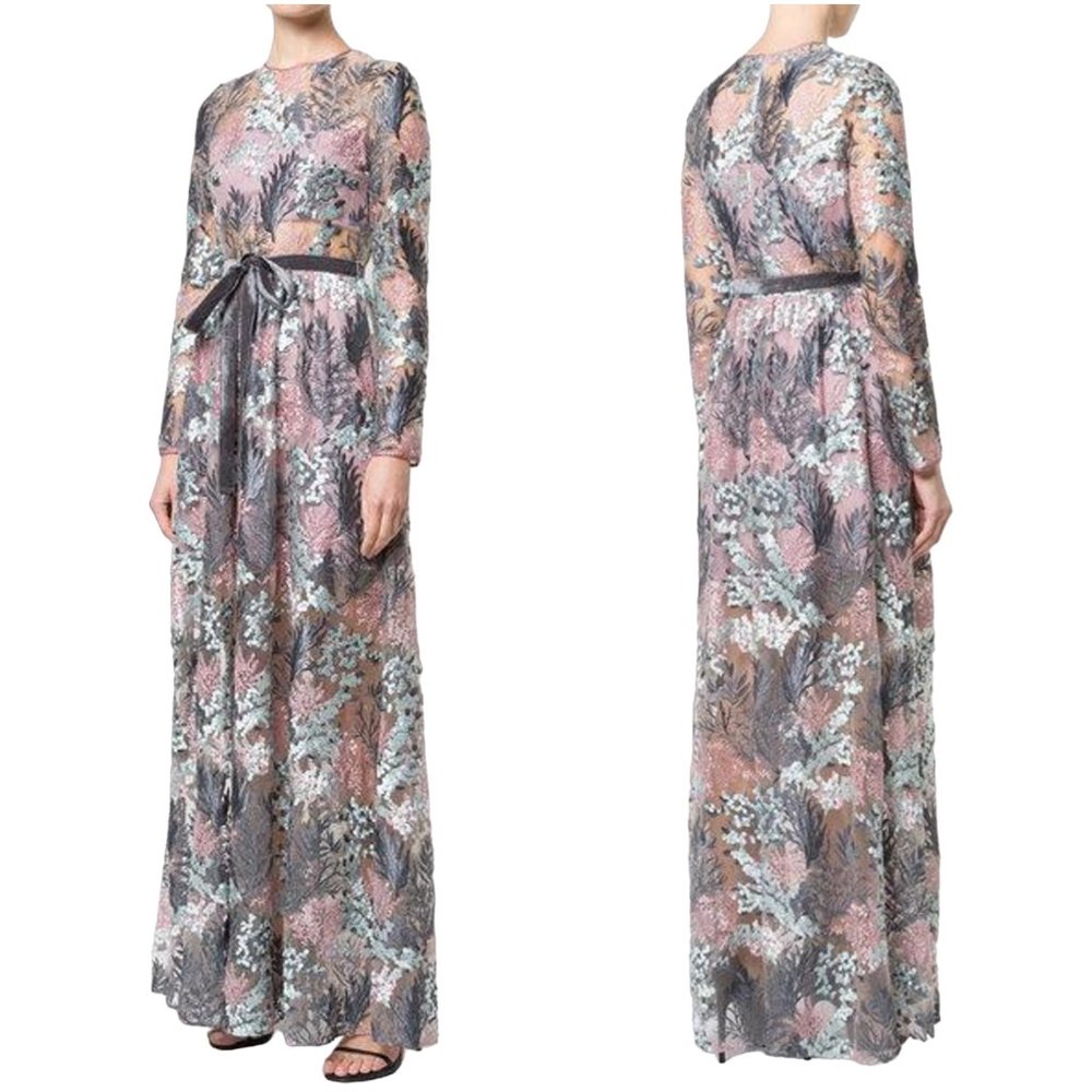 Alexis Pink Gray Floral Long Sleeve Maxi Dress